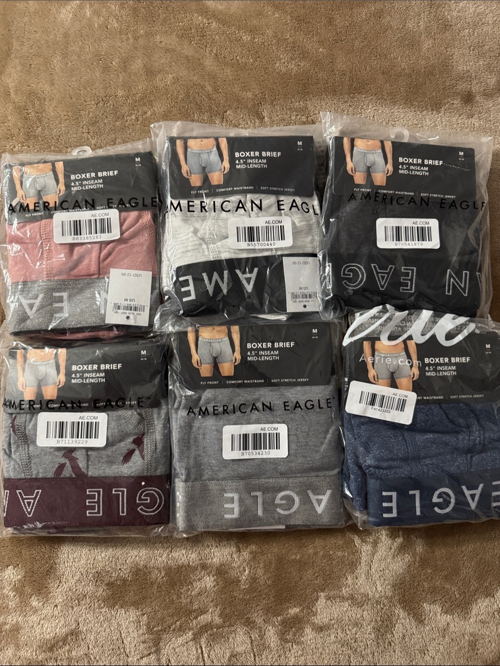 American Eagle Outfitters Men's Boxer Briefs - Maroon, Gray, Black, Navy, Cream